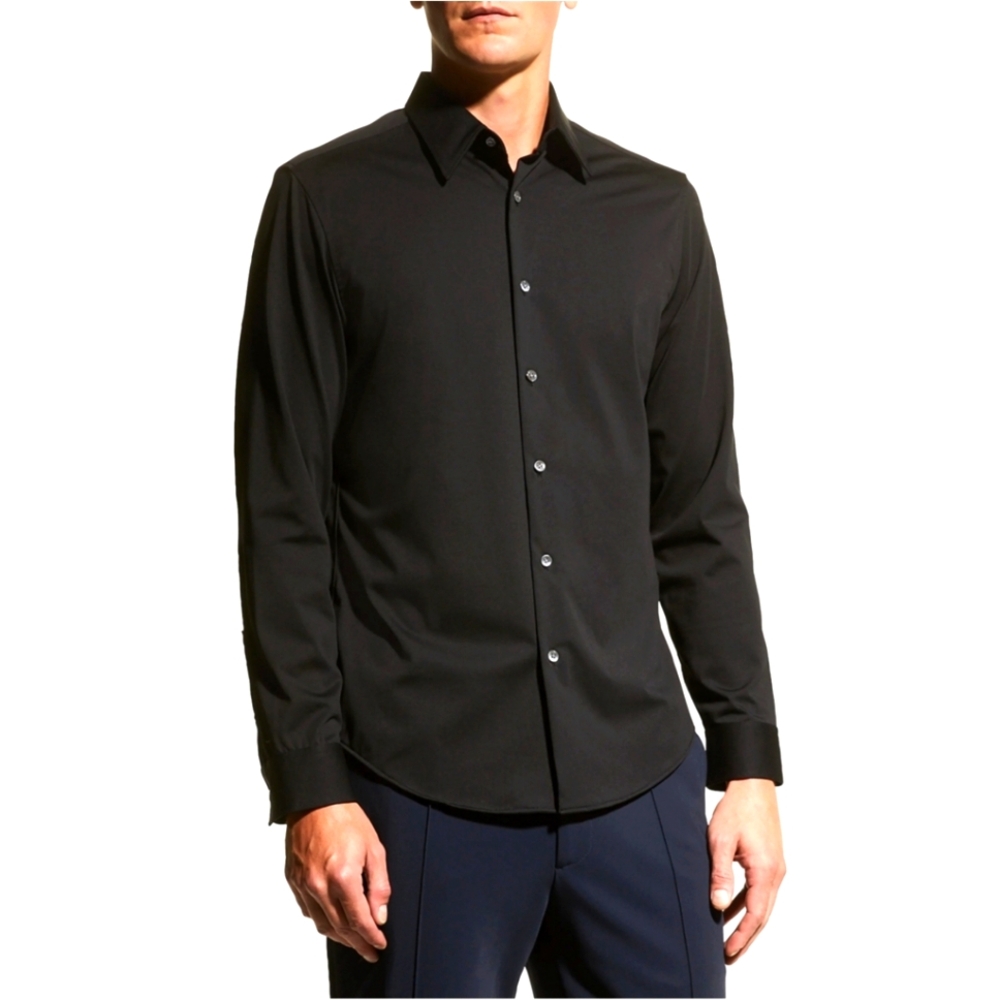 New Theory Men's Black Button Down Dress shirt Size M